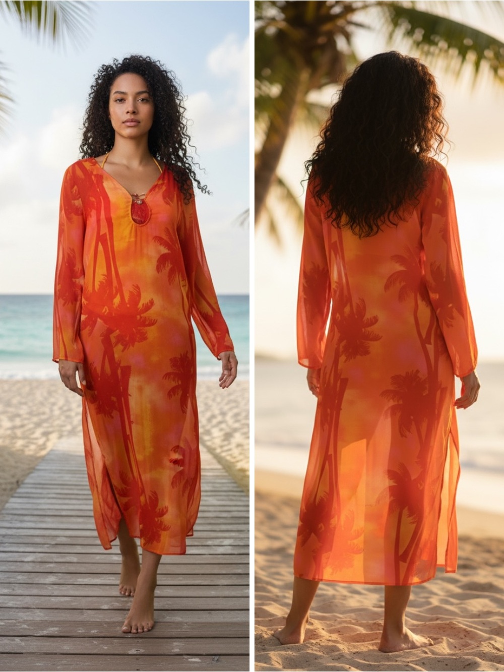 NWT  Mynah Womens Exotic Sunset Palm Trees Rayon Dress Swimsuit Cover-Up SIZE XS